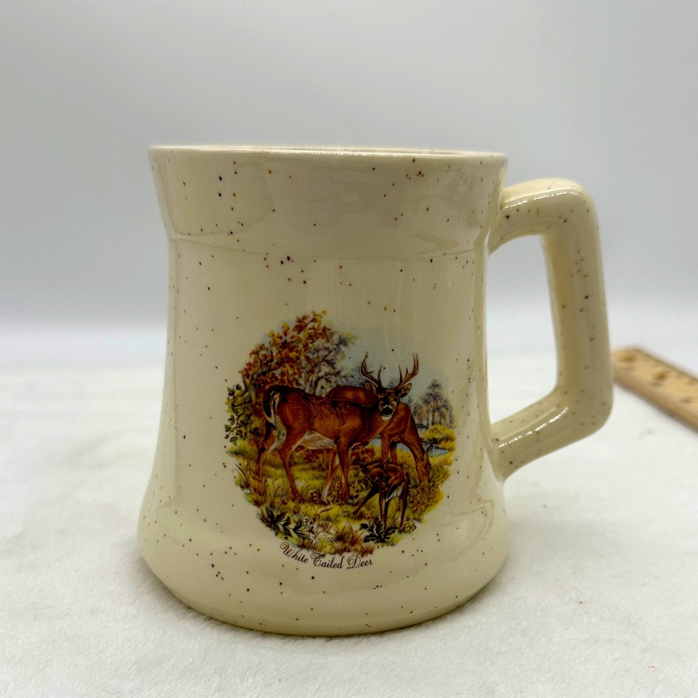 Vintage Pottery/Ceramic Coffee Mug w/Decal-White Tailed Deer & Name—JOHNNY